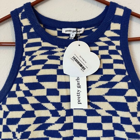 NWT Sweater Dress Blue Sleeveless Checkered size S - Picture 2 of 4